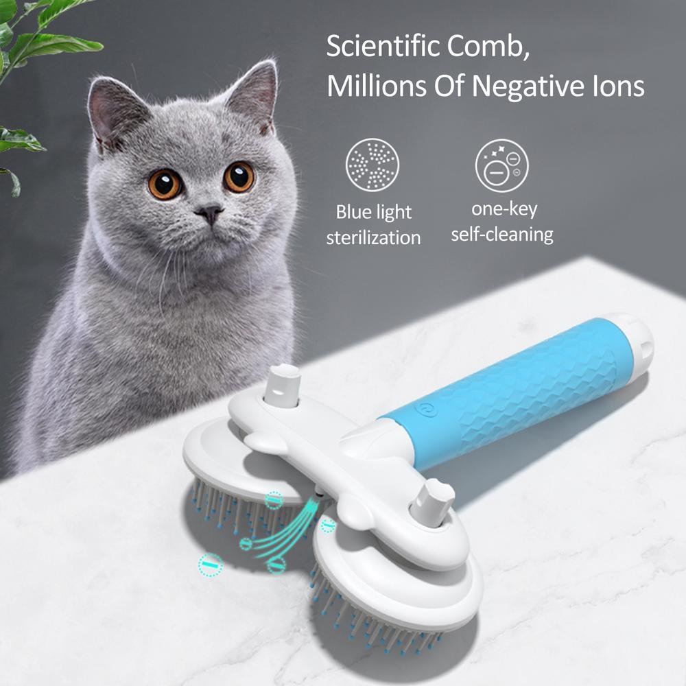 Double-headed negative ion self-cleaning slicker brush for dogs and cats