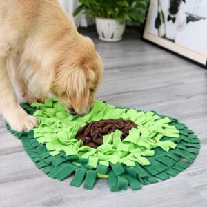 Snuffle mat with soft fleece folds for dog treat foraging in a fun avocado design