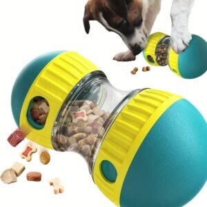 Treat dispensing ball puzzle toy for dogs - Blue treat-dispensing puzzle ball dog toy filled with kibble