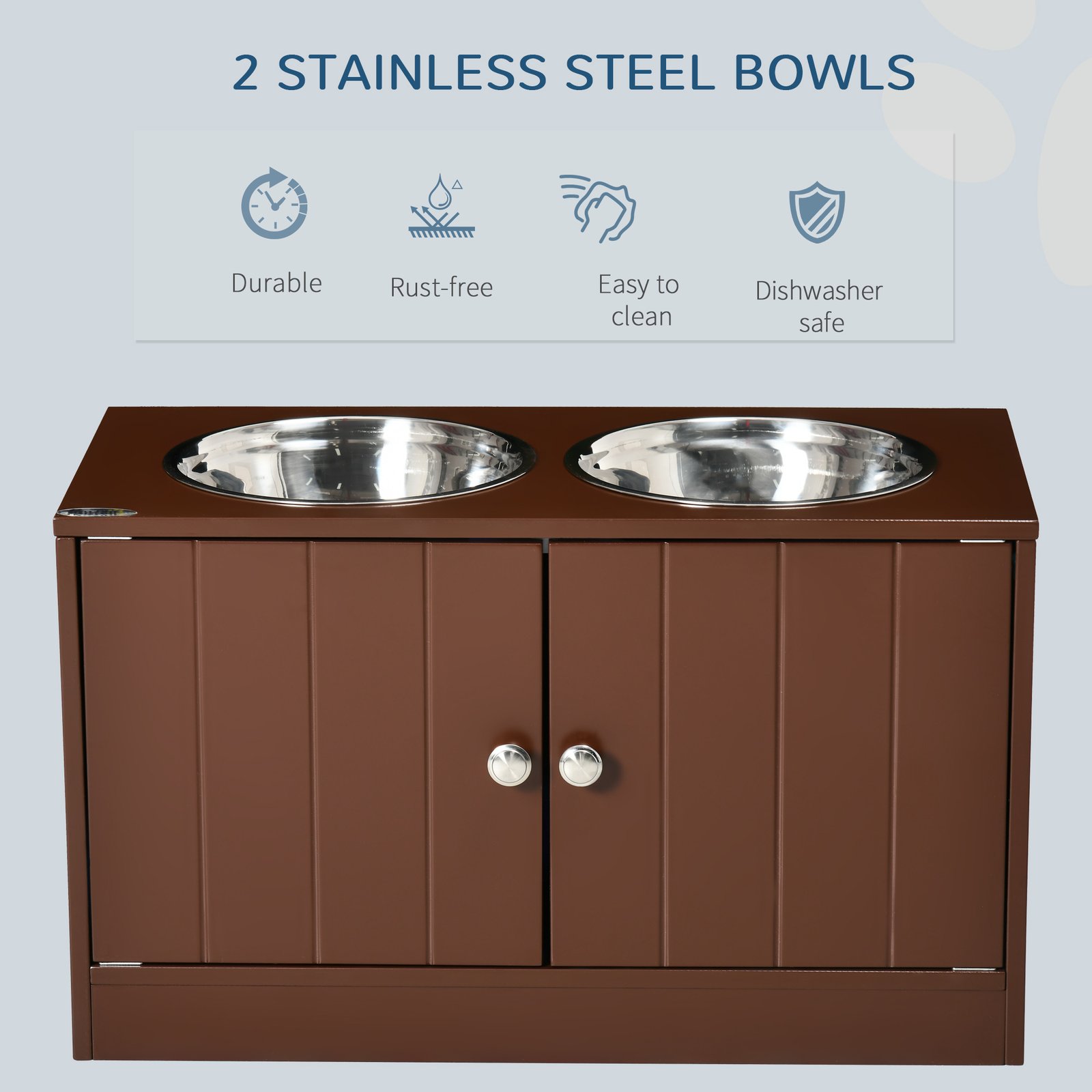 Elevated wooden dog feeding station with storage cabinet (photo 3)